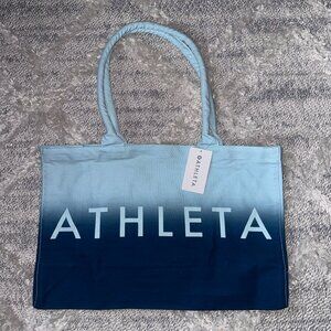 NWT Athleta Beach Bag Gym Bag Tote Bag Blue Ombre Canvas Shopping Bag 18.5x12.5”